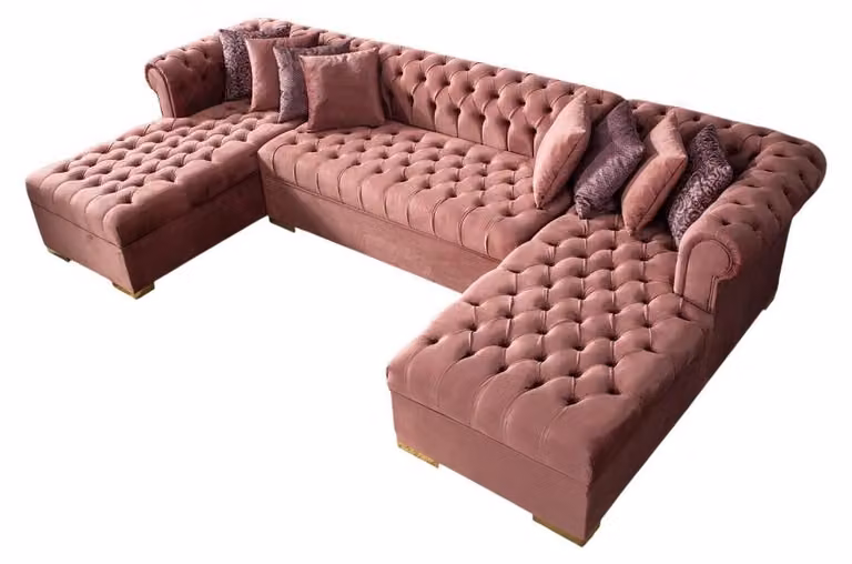Divano ad angolo rosa a forma di U, grande divano in tessuto, mobili imbottiti per il soggiorno