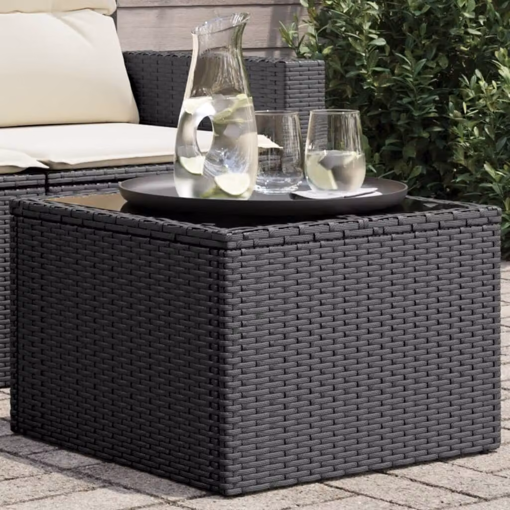 Maison Exclusive - Tavolo da giardino con piano in vetro, nero, 55 x 55 x 37 cm, in rattan sintetico