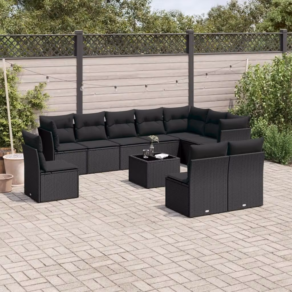 Maison Exclusive - Set da giardino 11 pezzi con cuscini in poly rattan nero