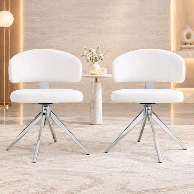 Set di 2 sedie da pranzo bianche girevoli in PU con struttura in metallo