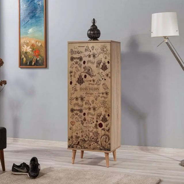Scarpiera DMORA in Legno Marrone Quercia con Ante a Battente, L: 50 cm, P: 38 cm, H: 135 cm – 1