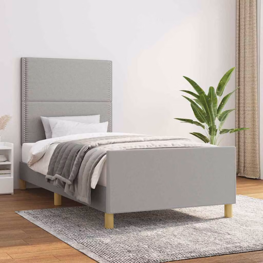 vidaXL Giroletto senza Materasso in Legno di Larice e Tessuto Grigio L/P/H: 100 x 200 x 128 cm