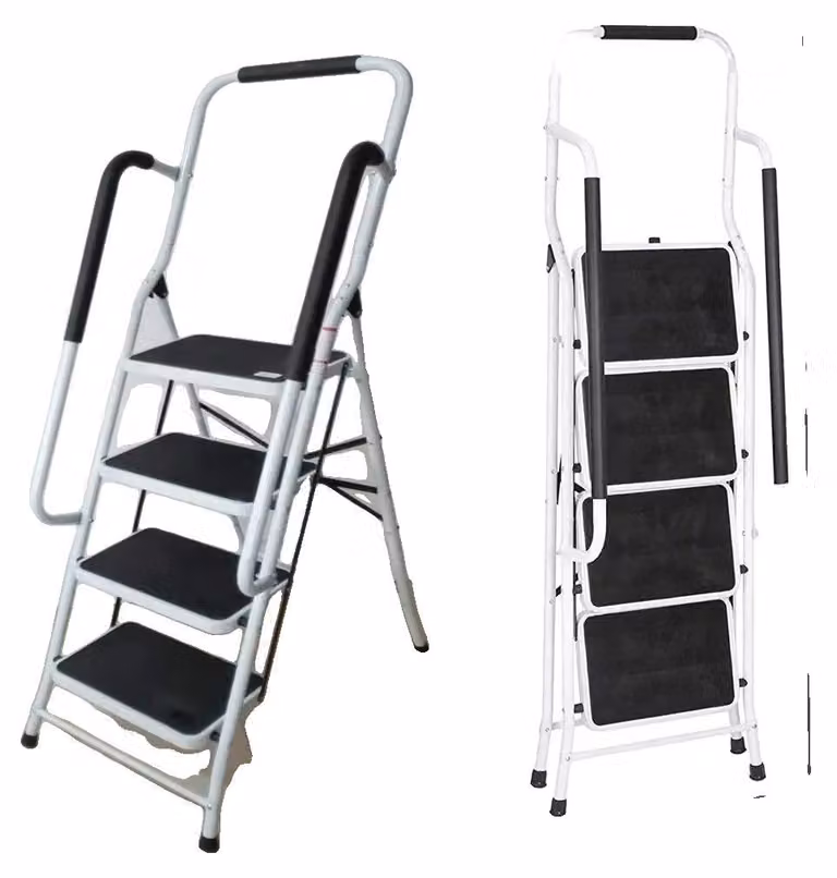 Scala a pioli, 4 gradini, design di sicurezza antiscivolo, BIANCO, taglia 4XL