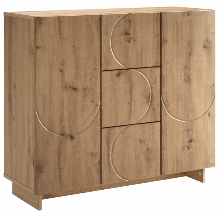 Mobile contenitore "Artisan" in legno impiallacciato di rovere, dimensioni 85,5 x 31 x 75 cm