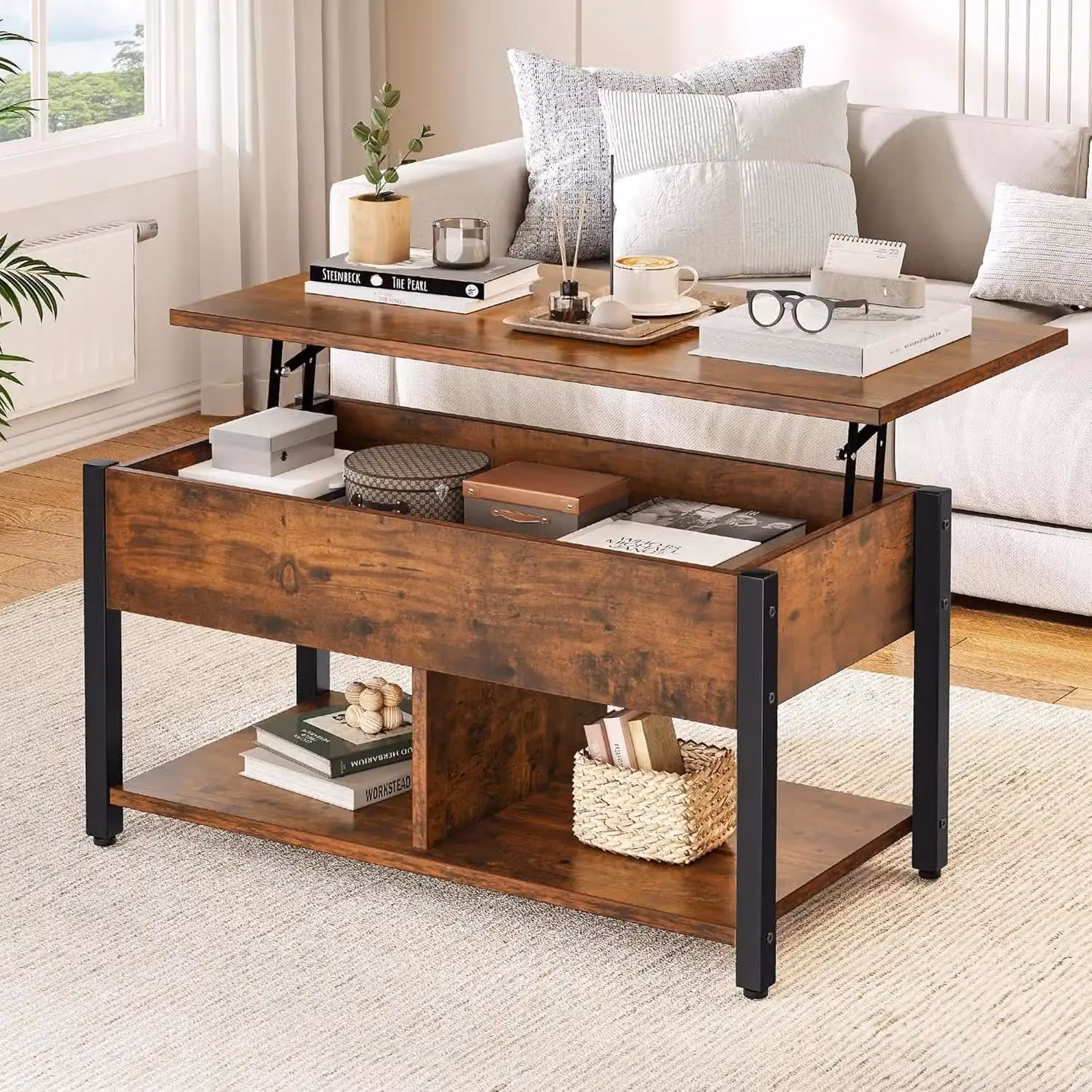 Tavolino da salotto - Tavolino da soggiorno - Rettangolare - Struttura in metallo - 2 ripiani aperti - 90×47,8×61,7 cm - Design moderno e minimalista - Blu