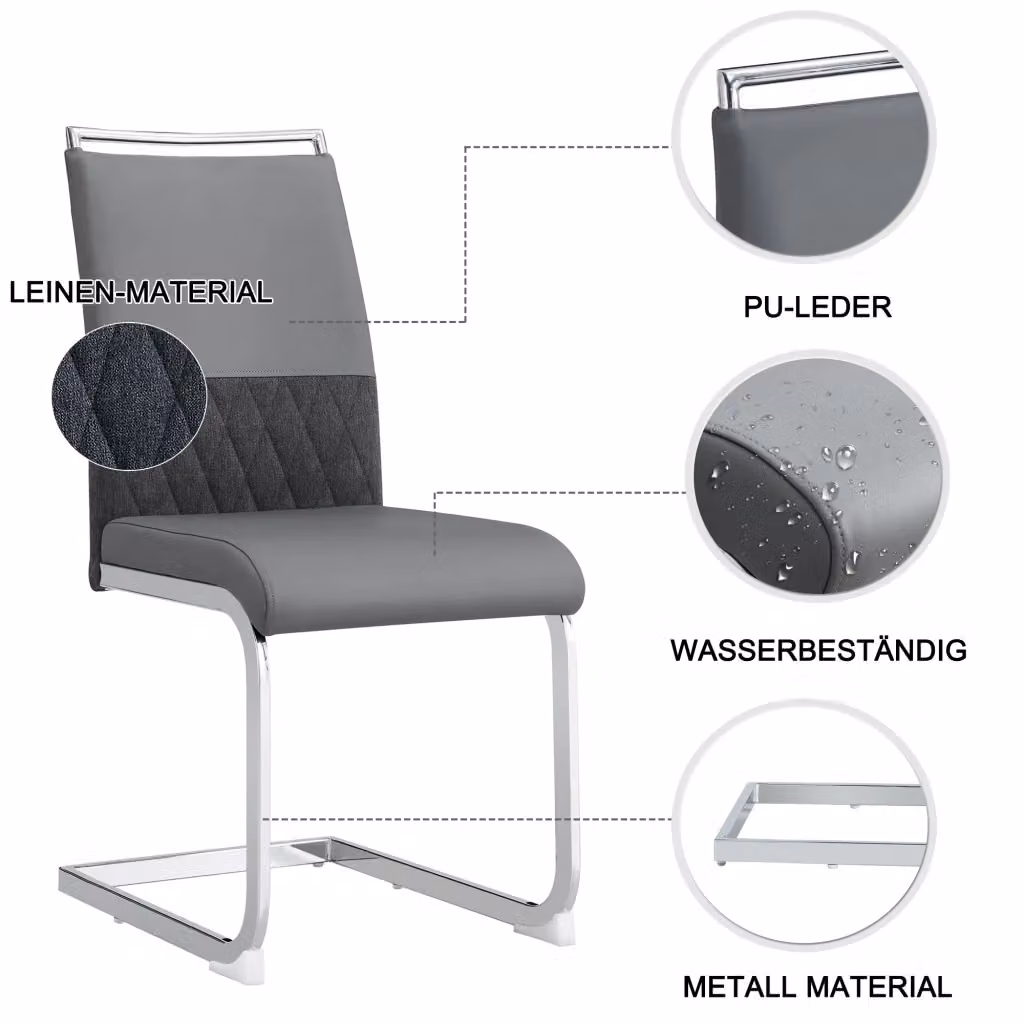 Sedia ergonomica REDOM grigia in tessuto e similpelle con struttura in metallo L: 42 cm, P: 48 cm, H: 95 cm – 2