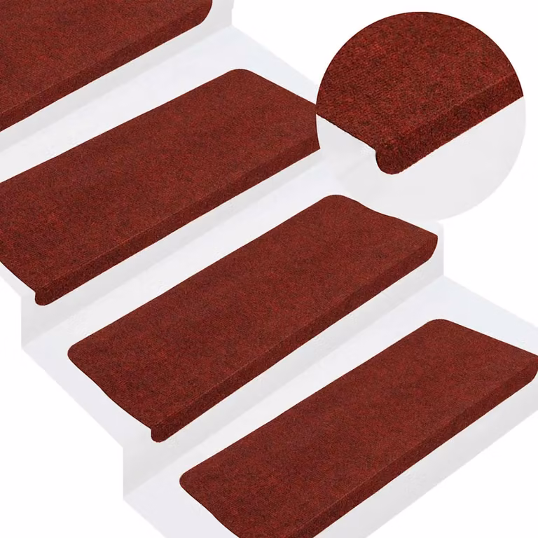 vidaXL Set di 15 Tappetini Autoadesivi per Scale in Poliestere e Polipropilene, Colore Rosso, L 65 x P 24,5 x H 3,5 cm