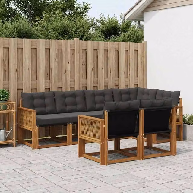 Set di divani da esterno 7 pz Naturale e Nero 3382020