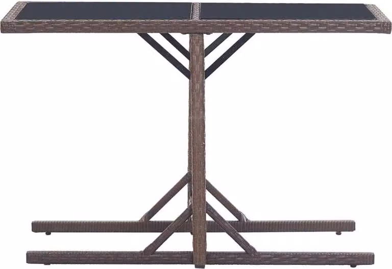 Tavolo da Giardino Marrone 110x53x72 cm in Vetro e Polyrattan