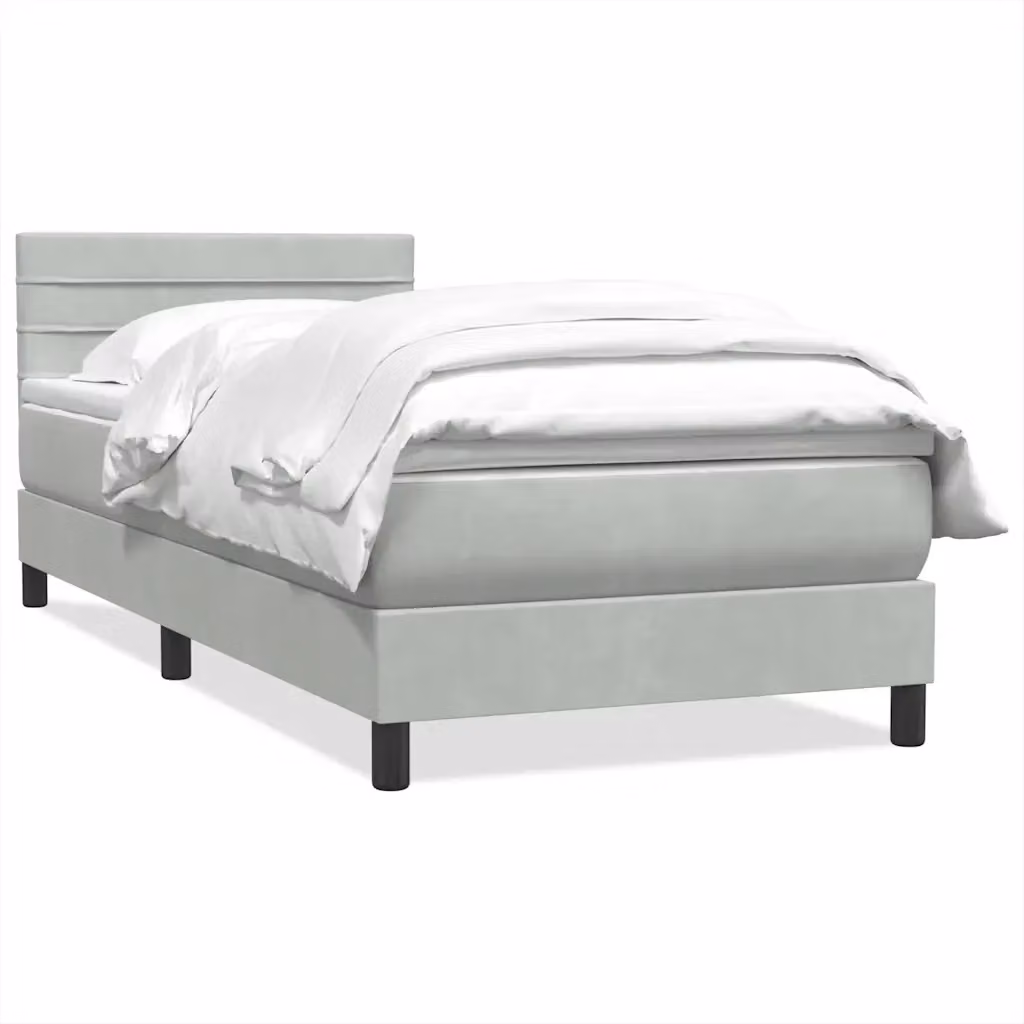 Letto con Giroletto a Molle e Materasso Ibrido vidaXL in Velluto Grigio e Bianco L: 90 cm, P: 223 cm, H: 88 cm – 2