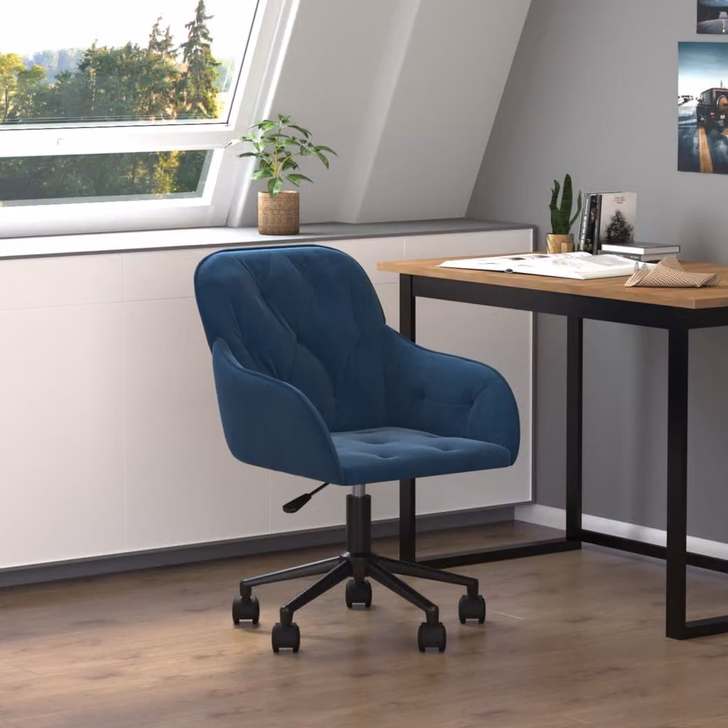 The Living Store Sedia da ufficio girevole in velluto blu