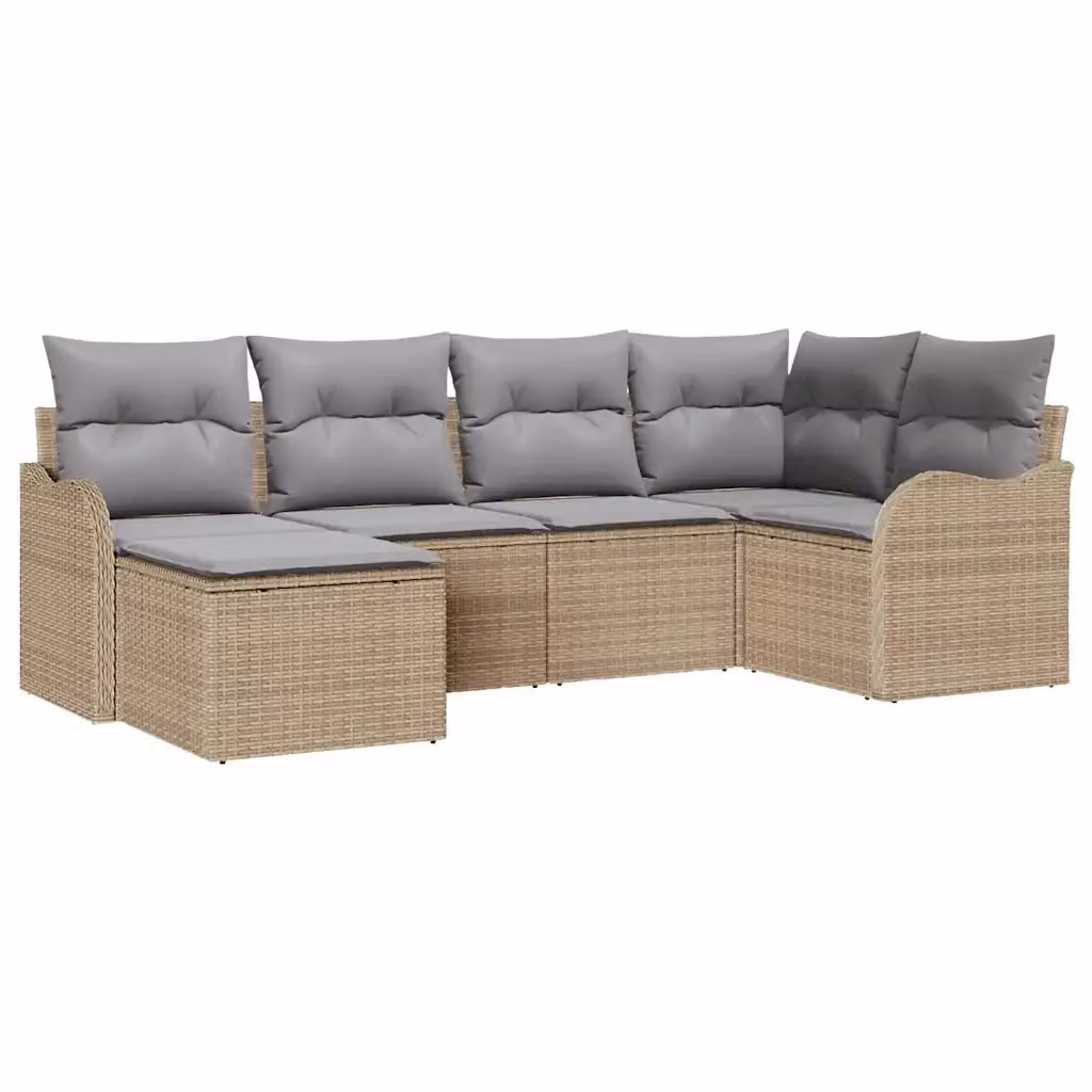 Set Divano da Giardino vidaXL 6 Pezzi a Forma di L in Polyrattan con Tavolino e Cuscini Beige e Grigio – 2