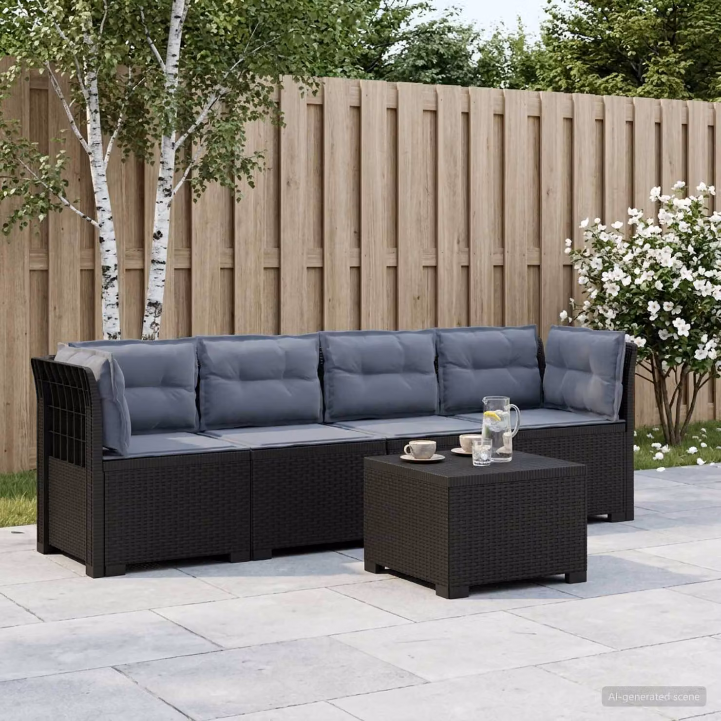 vidaXL Divano da Giardino Moderno a 4 Posti in Stile Rattan con Cuscini Antracite e Grigio Resistenti alle Intemperie