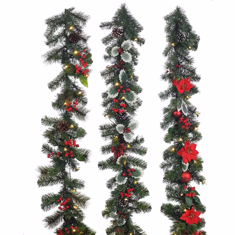 Vestiamo Casa Gran Natale Ghirlanda Natalizia Luminosa con LED Bianco Caldo Verde e Rosso Lunghezza: 180 cm