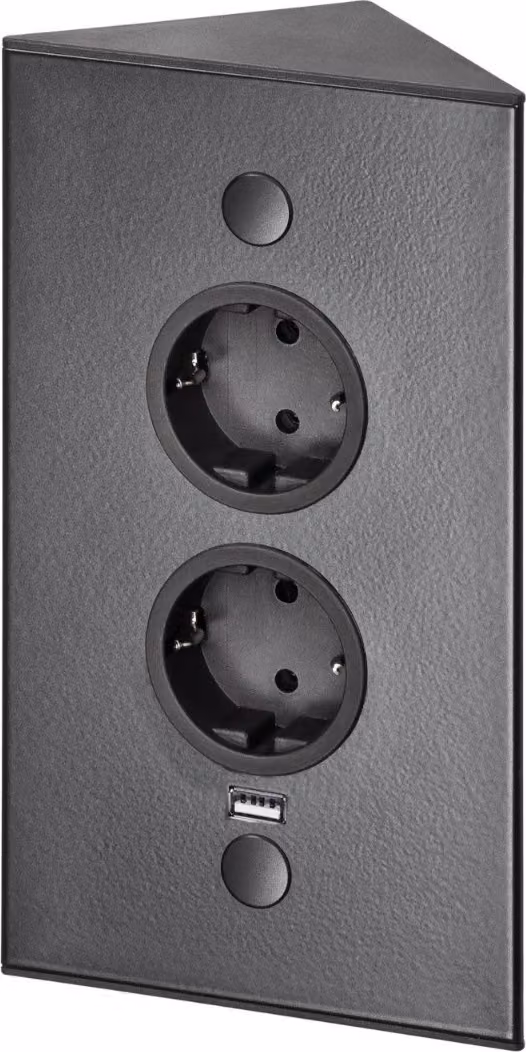 THEBO Colonna angolare a due prese, modello ST 3007/200/2, colore nero, con porta USB / prese angolari / multipresa / prese