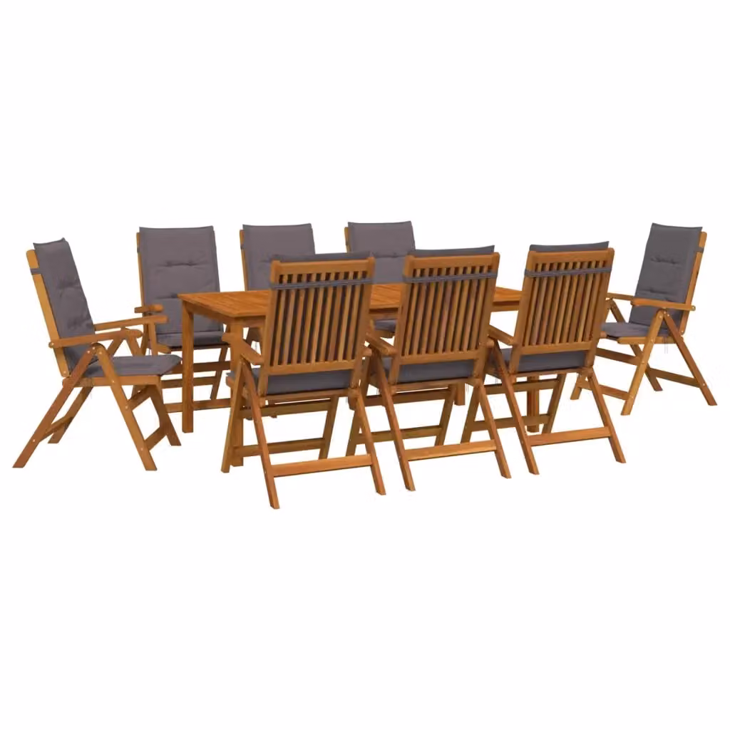 Set da pranzo da giardino vidaXL in legno di acacia naturale con 9 pezzi per 8 persone, colore marrone e antracite – 2