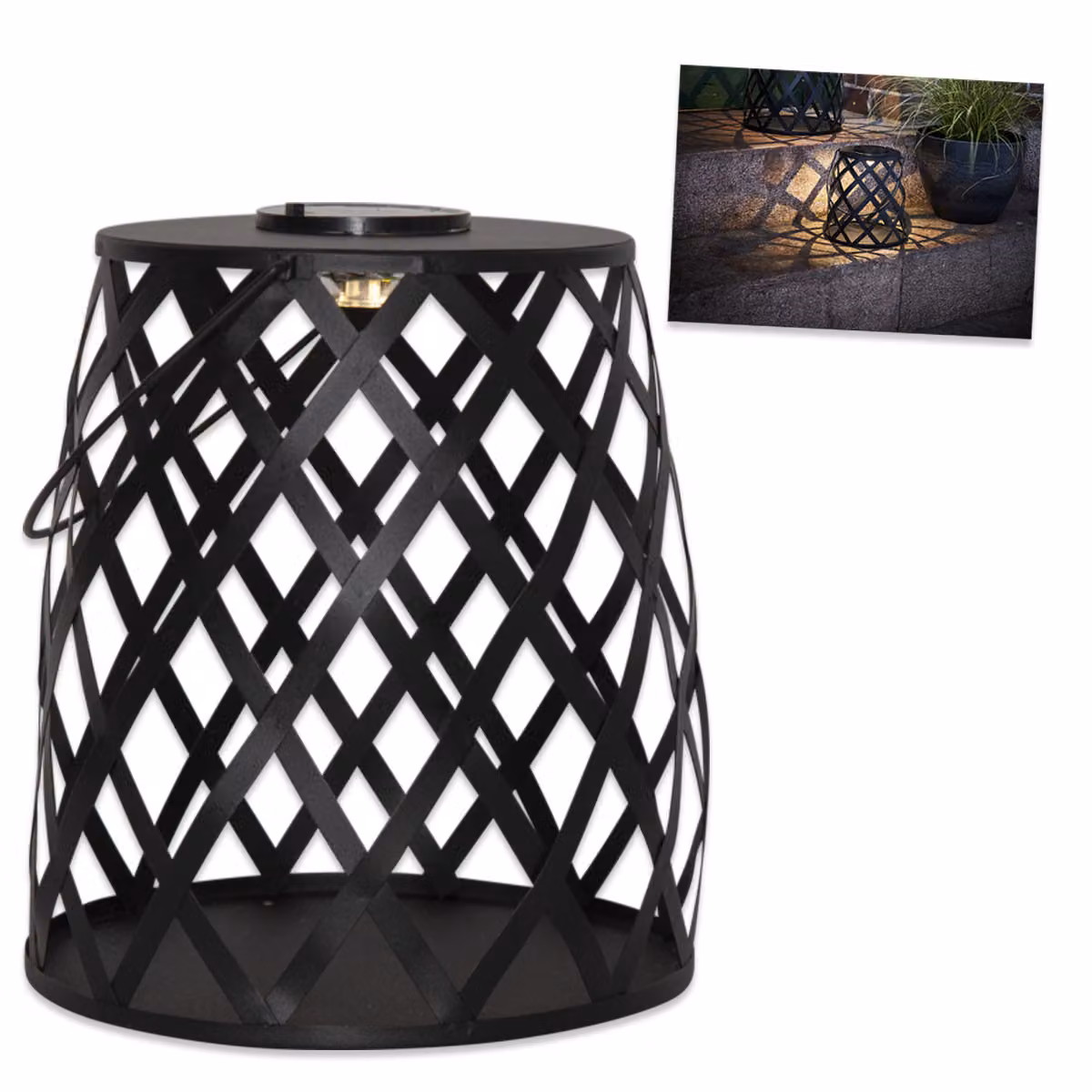 Star Trading Lanterna solare a LED "Calabria" in metallo nero, circa 18,5x20 cm 481-84