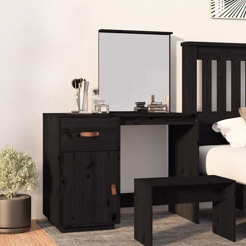 Toeletta moderna in legno massello di pino nera L: 95 cm, P: 50 cm, H: 134 cm – 2