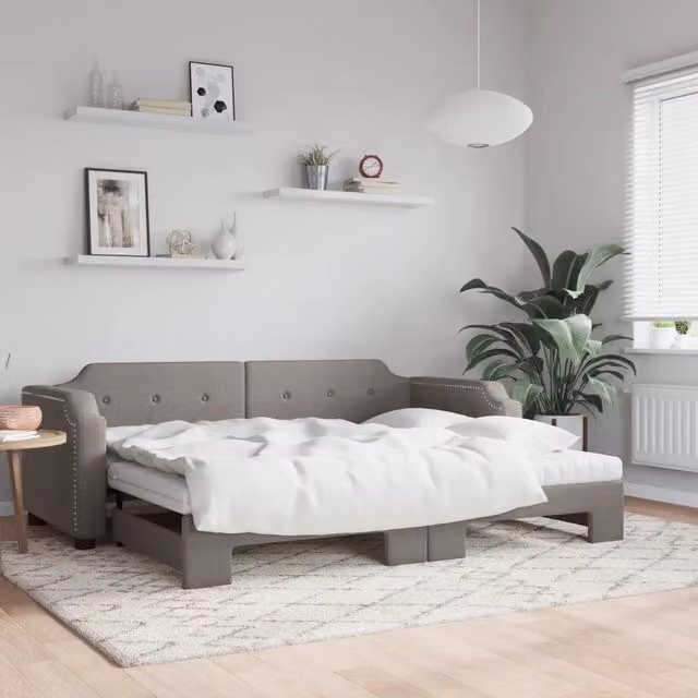 Divano Letto Estraibile vidaXL in Tessuto con Cassetto per Soggiorno e Camera da Letto, Colore Beige o Grigio, L/P/H: 223 x 110 x 66,5 cm, Materasso 100 x 200 cm