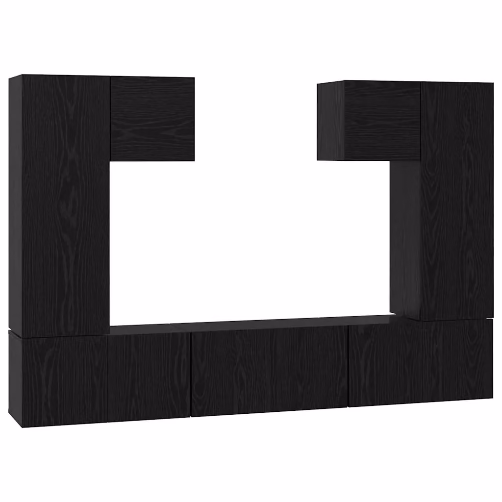 Set mobile TV moderno vidaXL in 7 pezzi color rovere e nero in legno ingegnerizzato MDF – 2