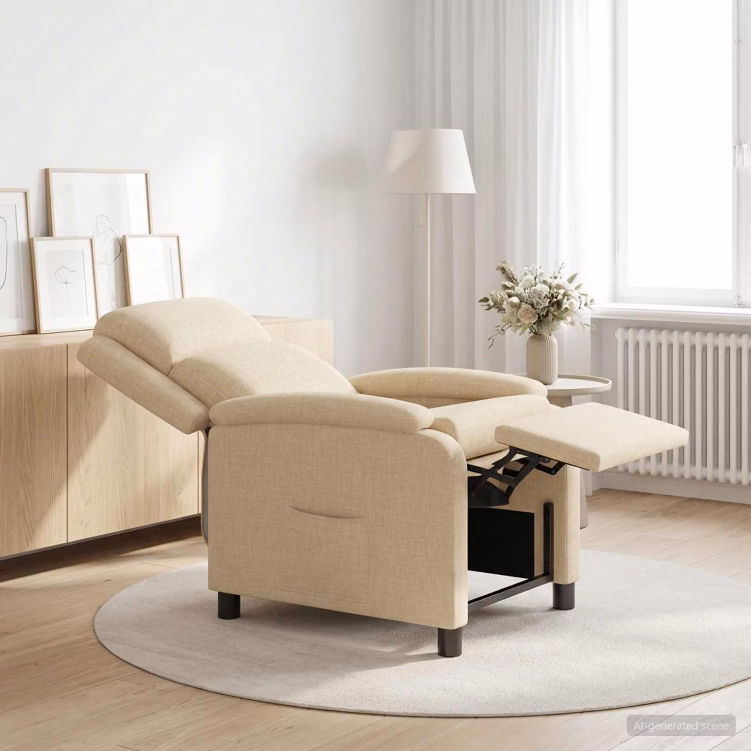 Poltrona reclinabile relax vidaXL in tessuto beige con braccioli per soggiorno e ufficio