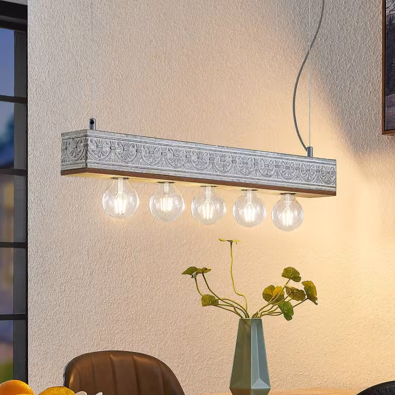 Lampada a sospensione Mella Lindby, dimmerabile, Legno chiaro, Soggiorno / Sala da pranzo, Legno, Vintage, Lampada a sospensione