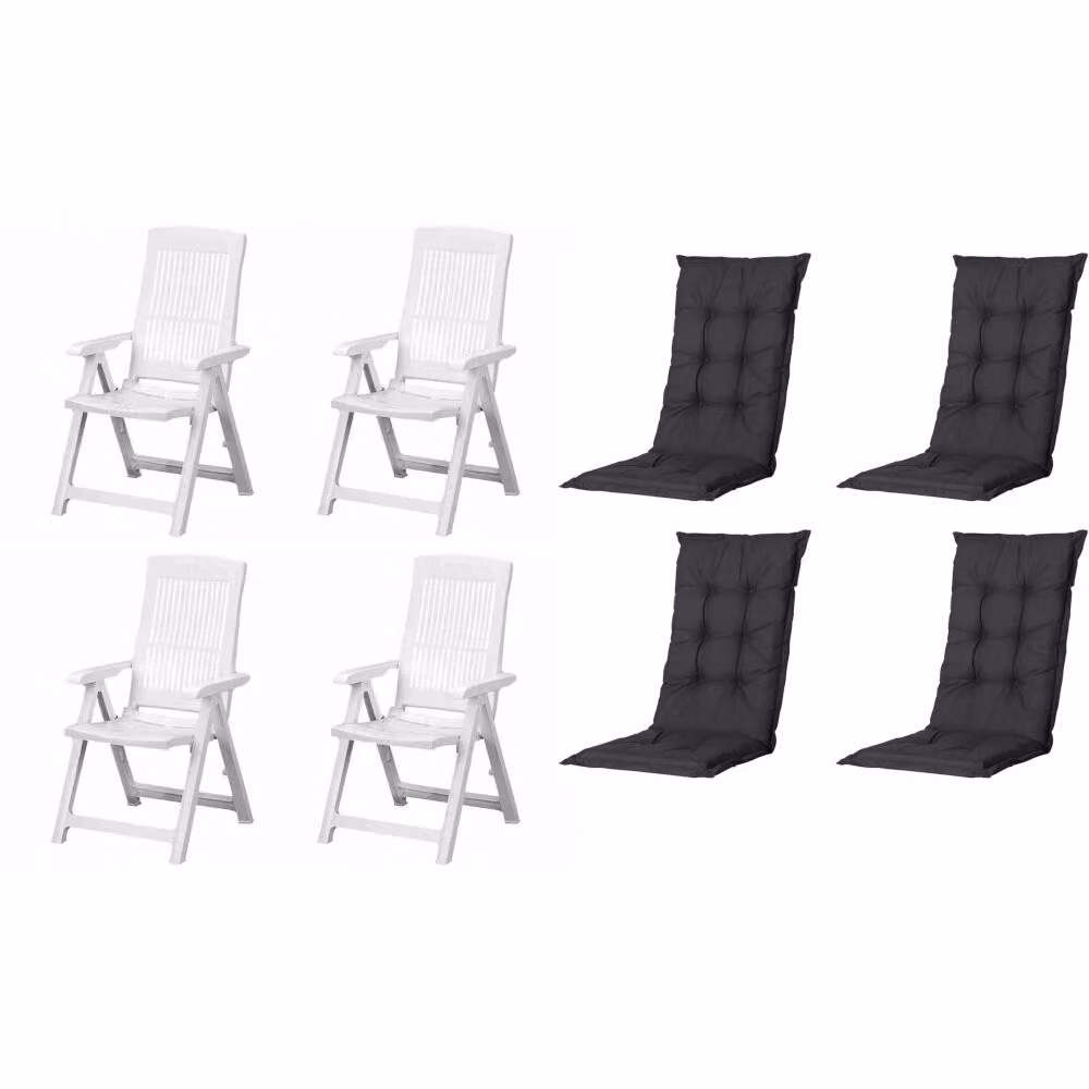 Set di 4 sedie pieghevoli Progarden Tampa con cuscino, bianco / nero