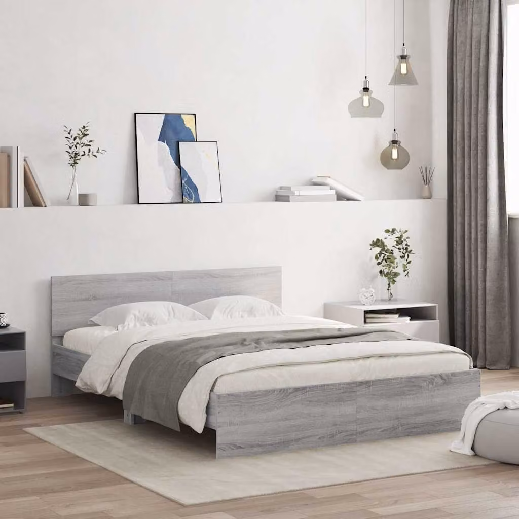 vidaXL Giroletto con Testiera in Tessuto Grigio Sonoma L/P/H: 140 x 190 x 145 cm – 1
