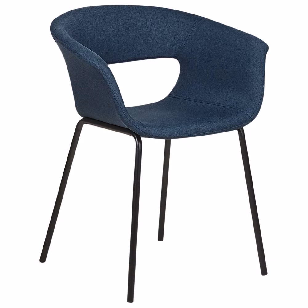 Set di 2 sedie da pranzo BELIANI moderne con seduta in tessuto blu e gambe in metallo nero per cucina e sala da pranzo – 2