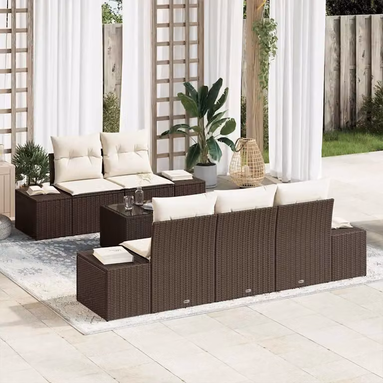Set Divano da Giardino a L con Tavolino vidaXL Marrone con Cuscini e Struttura in Metallo e Polyrattan