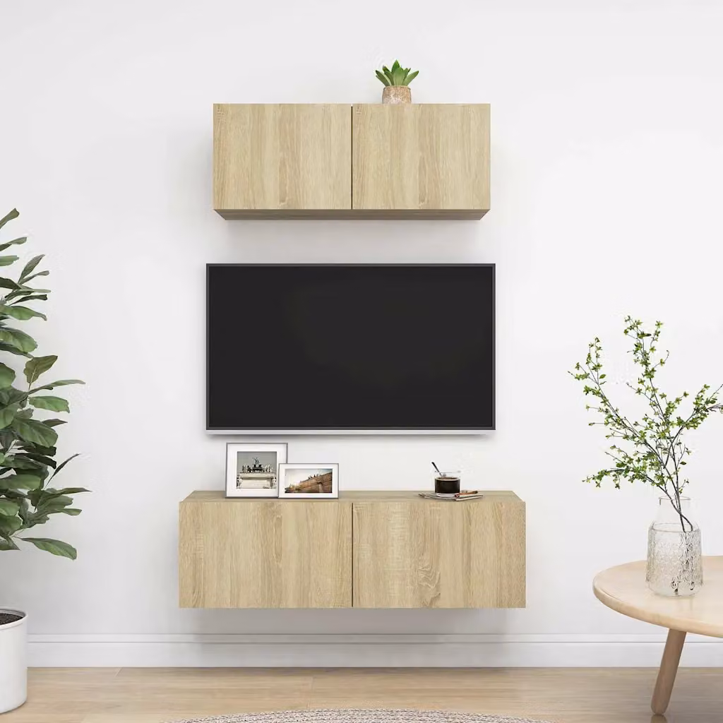 Set di 2 Mobili Porta TV Moderni vidaXL in Legno e MDF, Colore Marrone Rovere