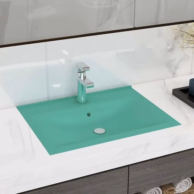 Lavabo con Foro Rubinetto-Lavandino-Lavello Verde Chiaro Opaco 60x46 cm Ceramica