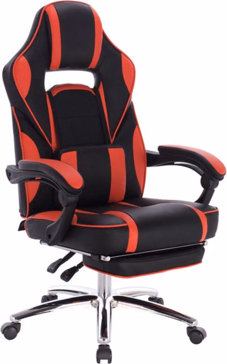 Gamestoel - Rosso - Pelle finta - Con schienale e braccioli - Regolabile in altezza - Ergonomica - Sedia da gioco