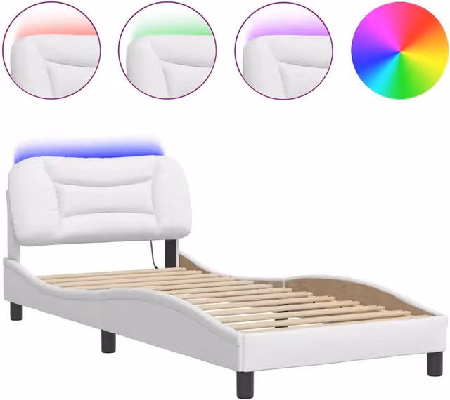 Letto singolo | Letto per adulti | Giroletto con LED senza Materasso Hvar Bianco 90x190 cm