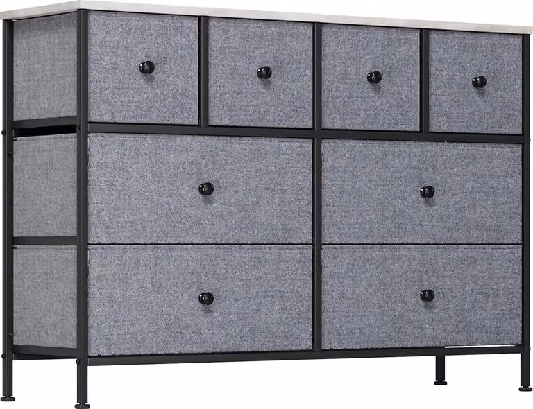Cassettiera per camera da letto - Cassettiera - 12 cassetti, 3 livelli, scatole in tessuto, maniglie in metallo, struttura in legno, 104x29x70 cm - Viola
