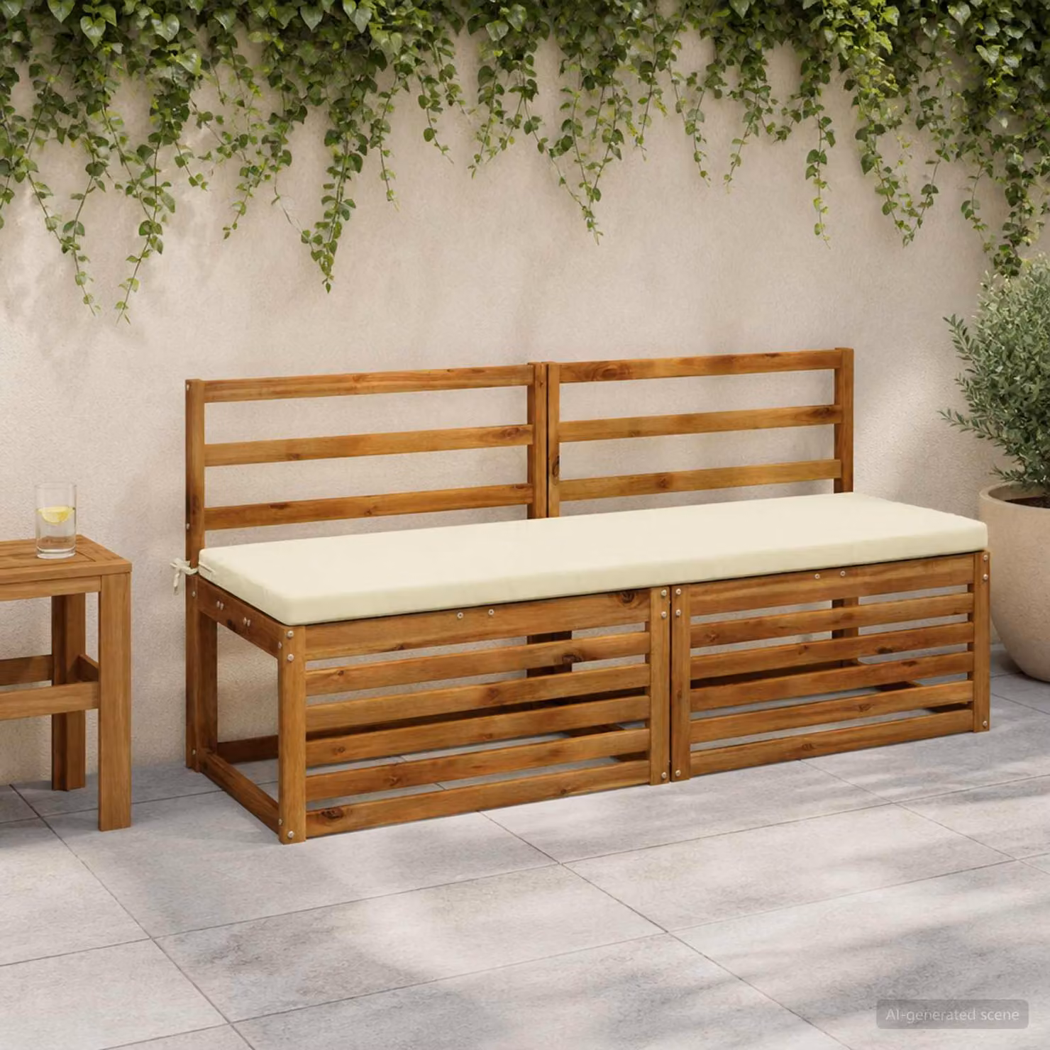 Set di 2 cuscini per panchina vidaXL in poliestere beige con fodera rimovibile e resistente ai raggi UV