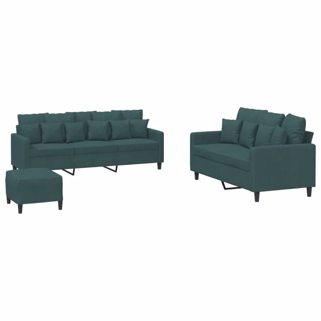 Set di Divani 3 pz con Cuscini Verde scuro in Velluto