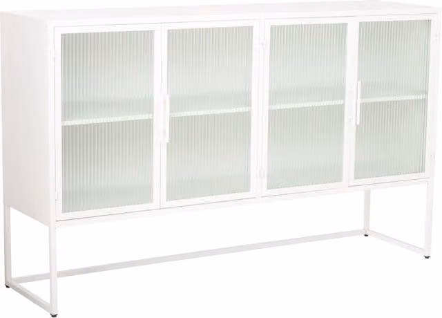 Credenza Wanderlust Deco in metallo e vetro bianco opaco, stile minimalista, L 150 x P 38,5 x H 90,5 cm