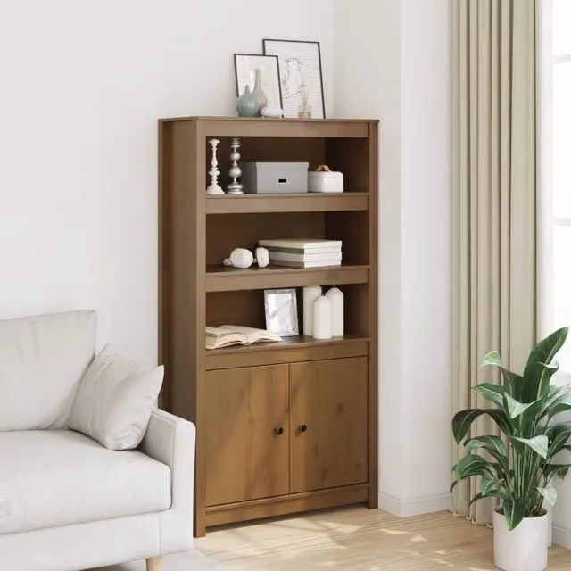 Credenza in legno massello di pino marrone ambra vidaXL L/P/H: 80 x 35 x 154 cm