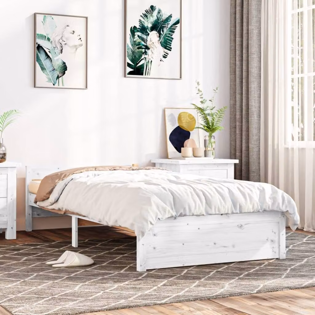 The Living Store Letto in legno massiccio bianco 90x190 cm