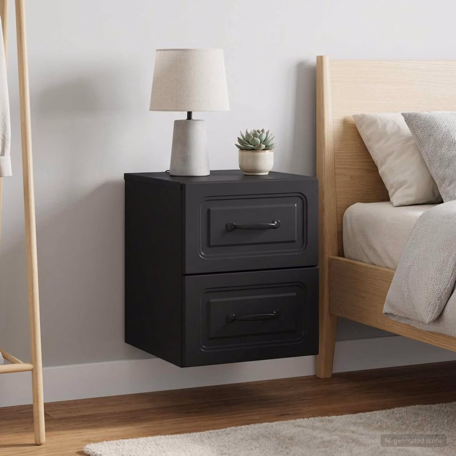 Set di 2 comodini sospesi vidaXL moderni in colore nero opaco L: 34,5 cm, P: 33 cm, H: 40 cm