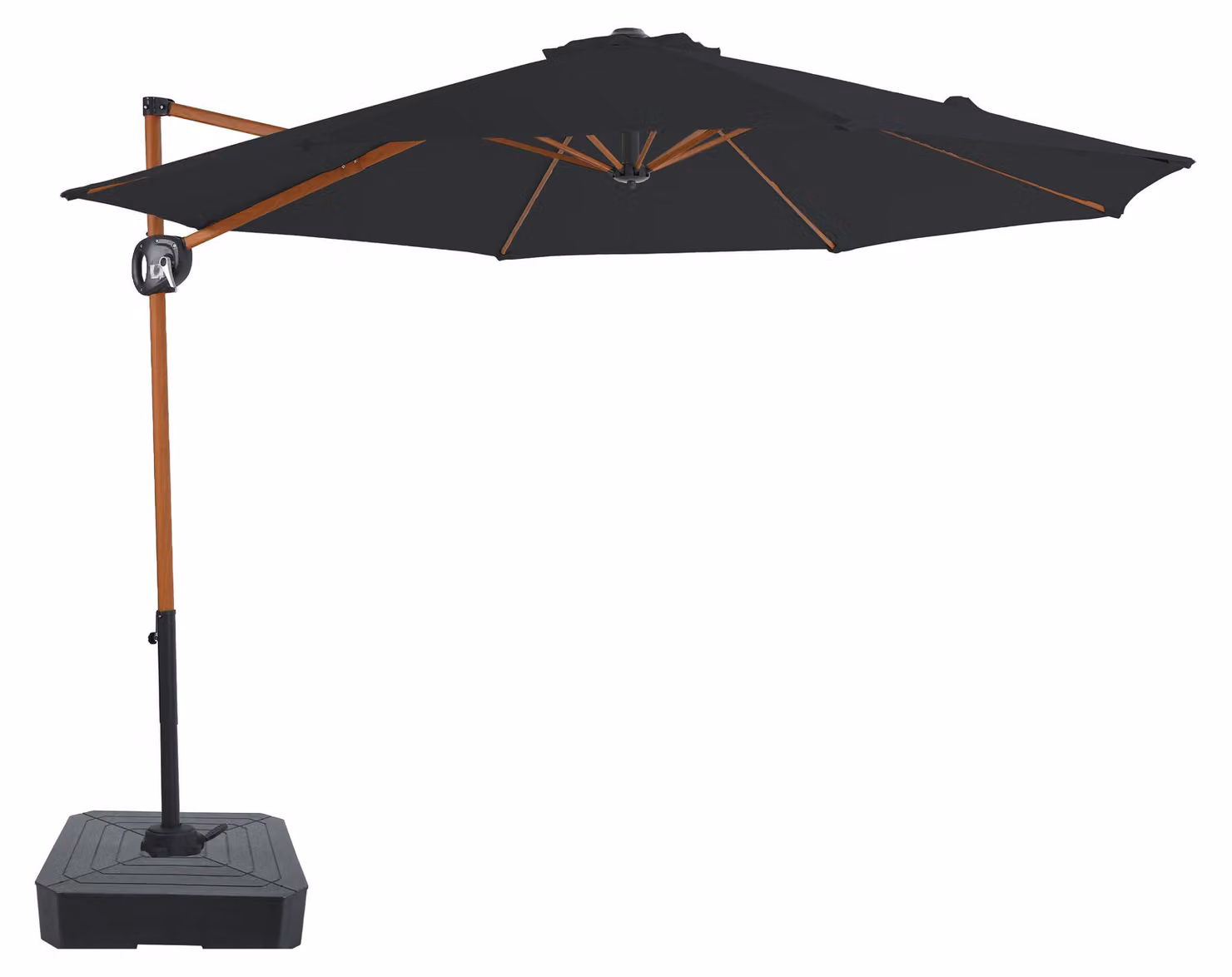 AXI Solea Ombrellone Decentrato rotondo 300x300 cm, effetto legno/grigio | Da giardino/terrazza con telaio verniciato a polvere | Include base