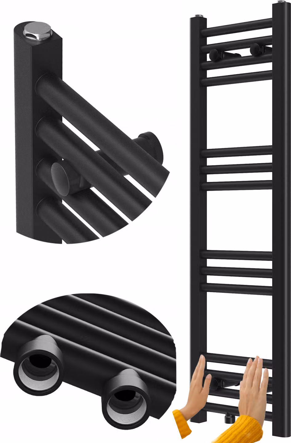 Granitan - Termoarredo bagno - Scaldasalviette 100x30 cm - Radiatore nero - portasciugamani - RAVEN