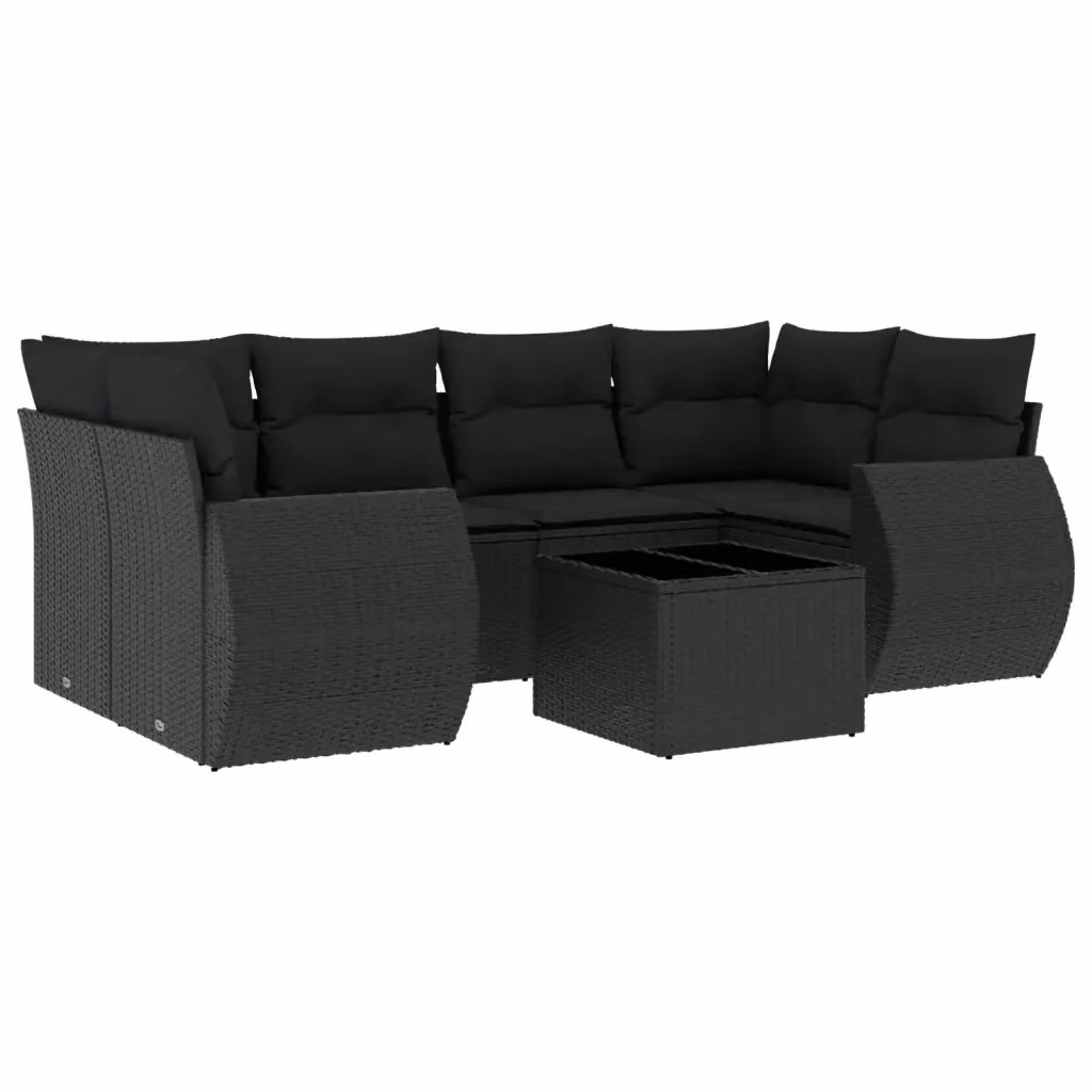 Set Divani da Giardino a L vidaXL in Polyrattan Nero con 7 Cuscini e Tavolino – 2