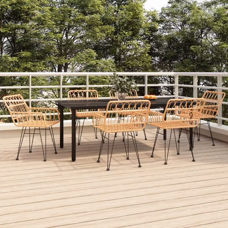 Set da pranzo da giardino vidaXL in 7 pezzi in polyrattan nero con piano in vetro