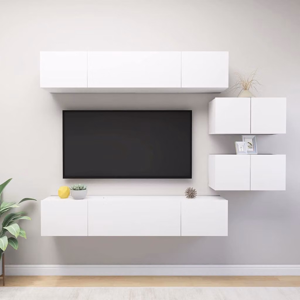 Set di mobili porta TV moderno vidaXL composto da 6 pezzi in legno multistrato bianco opaco per il tuo soggiorno