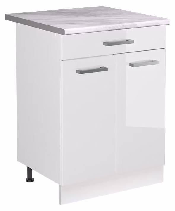 Mobile lavello cucina Vicco R-Line Bianco lucido/Bianco 60 cm piano di lavoro Marmo, Model 73034