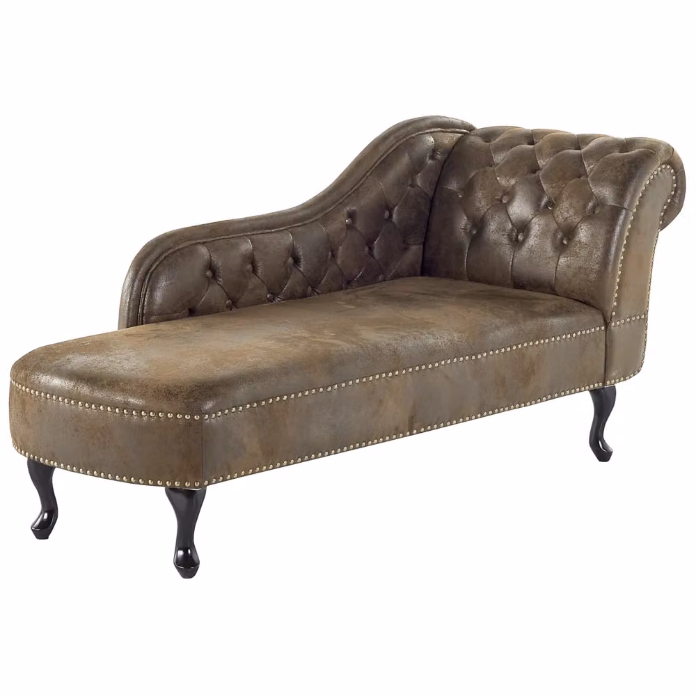 Chaise longue Chesterfield BELIANI marrone in finta pelle scamosciata, versione destra, L/P/H: 169 x 65 x 79 cm – 2