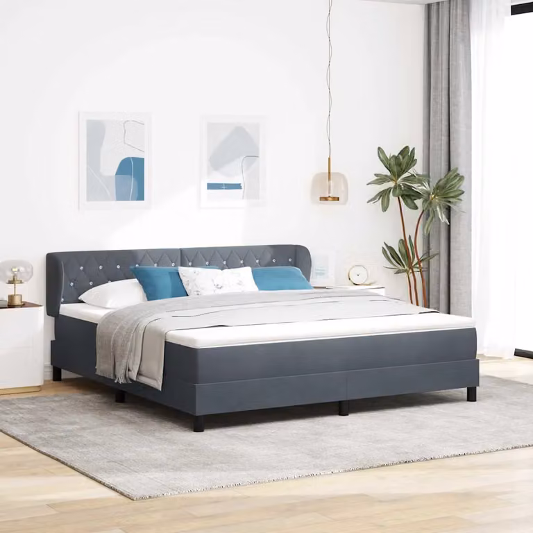 Letto a molle con testiera vidaXL in velluto grigio, L/P/H: 180 x 200 x 88 cm