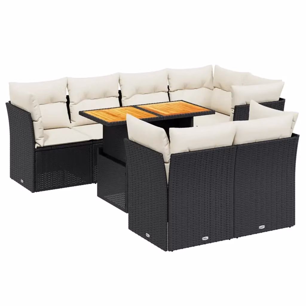 Set di divani da giardino vidaXL a forma di L con cuscini e tavolino, 8 pezzi in rattan e metallo nero con struttura in legno di acacia – 2